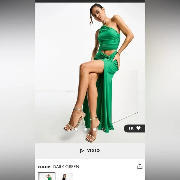 ASOS | Dresses | Asos One Shoulder Mesh Cutout Maxi Dress In Dark Green |  Poshmark